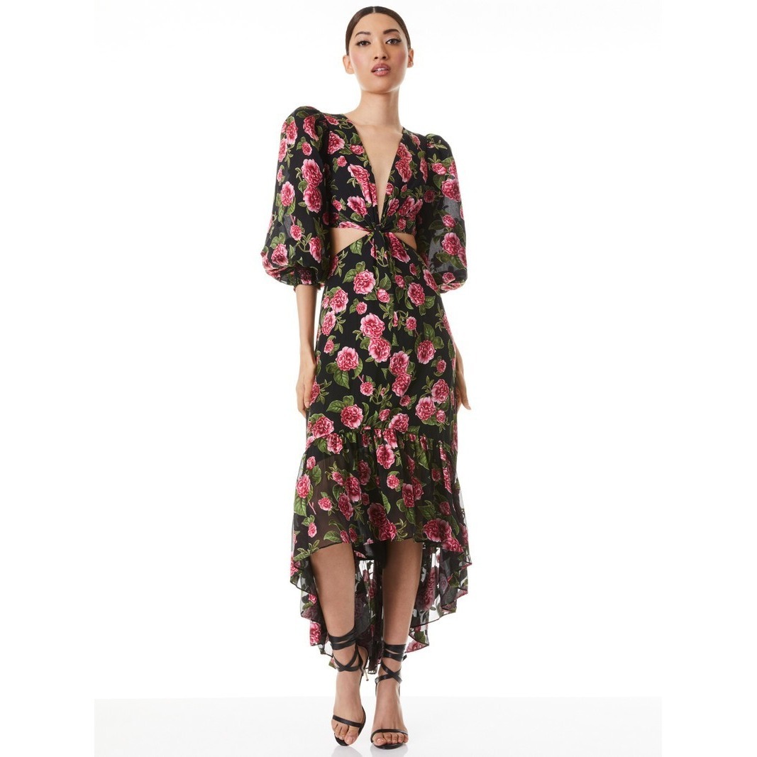 Alice + Olivia Katia V-Neck Twist Front Maxi Dress Size 2 Nwt $795